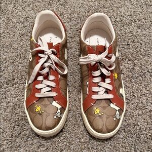 Coach men Brown and Red Cartoon Sneakers